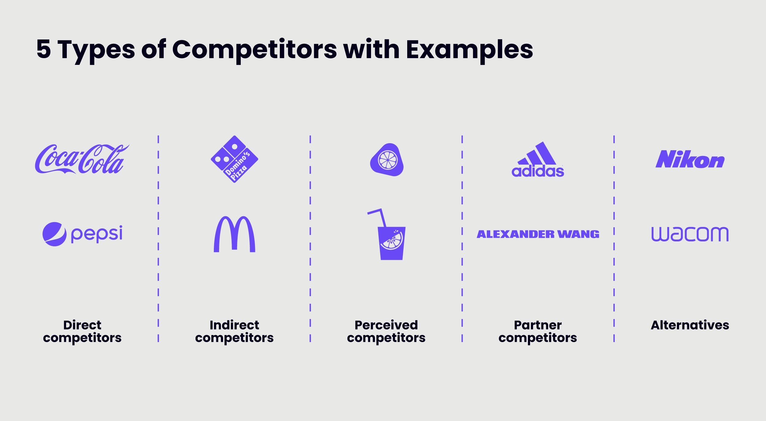 Image shows the five competitor categories: direct, indirect, perceived, partner, and alternatives.